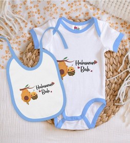 Resim Bk Kids Halasının Balı Tasarımlı Mavi Bebek Body Zıbın Ve Mama Ön Çok Renkli 