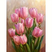 Resim 1 adet DIY Elmas Boyama Kristal Çiçek Tulip Ev Dekoru Mozaik - 30x40cm, Canlı Pembe ve Beyaz Tulips ile Yeşil Yapraklar, Akrilik PMMA Malzeme, Ev veya Ofis Dekoru için Mükemmel, Ev Dekoru Mozaik|Canlı Çiçek Tasarımı|Dayanıklı Akrilik Malzeme, Çiçek 