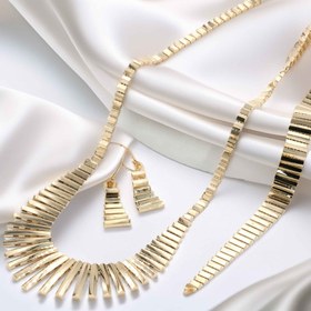 Resim Kleopatra Modern Düğün Seti – 3’lü Altın Takım "Gerdanlık, Bileklik, Küpe" 