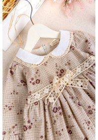 Resim Babymod Bebe Yaka Dantelli 100% Pamuk Şık Kız Bebek Elbise Bej 