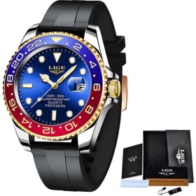 Resim Hanyang Mavi Kırmızı Lıge Dalgıç Izle Erkekler Için 30ATM Su Geçirmez Tarih Saat Spor Saatler Erkek Marka Lüks Moda Kuvars Kol Saati Relogio Masculino (Yurt Dışından) 