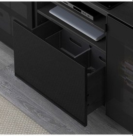 Resim Tv Sehpası, Venge-parlak Cila-siyah-füme Cam, 180x40x74 Cm, Selsvıken/glassvık, Fren Raylı Gri 