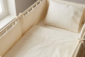 Resim Argimo %100 Pamuk Bunny Beşik Bebek 7 Parça Fransız Güpürlü Uyku Seti Krem 