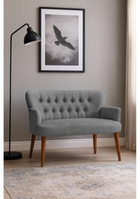 Resim Roma Modern İkili Koltuk - Babyface Kumaş - Ahşap Ceviz Renk Ayak - Gri Gri 