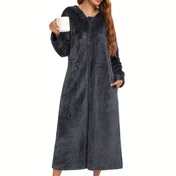 Resim Saplı Flanel Pijama Robası - Uzun Kollu, Fermuarlı Kadın Pijama, Sonbahar ve Kış İçin Mükemmel, Günlük Stil 