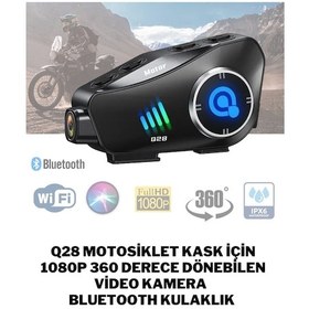 Resim Wearfitpro Q28 Motosiklet Kask İçin 1080p 360 Derece Dönebilen Video Kameralı Bluetooth İntercom Kulaklık 