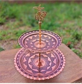 Resim Eskitme Kazılmış İki Katlı Bakır Çerezlik 