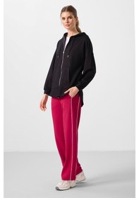 Resim Tommylıfe Siyah Yumuşak Dokulu Kapüşonlu Oversize Kadın Tunik Sweatshirt - 97302 