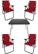 Resim Bofigo 60X80 Granit Desenli Katlanır Masa + 4 Adet Katlanır Sandalye Kamp Seti Bahçe Takımı Kırmızı 