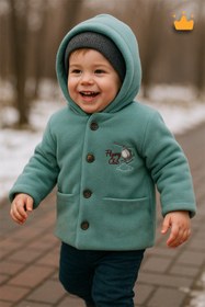 Resim Babydola 0-2 Yaş 2.5 Tog Pamuk Astarlı Polar Kapşonlu Erkek Bebek Çocuk Kaban Mint 12522 