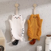 Resim 2'li Paket Sevimli Karikatür Kedi Mercan Polar Asılı Havlular - Ultra Yumuşak, Hızlı Kuruyan Mutfak & Banyo El Havluları Döngü ile, Ev Dekoru için Sevimli Beyaz & Sarı Kedi Tasarımı, Yumuşak Dokulu 