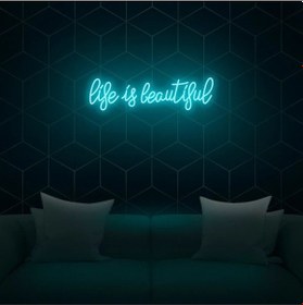 Resim Life Is Beautiful Yazılı Neon Tabela Turkuaz 