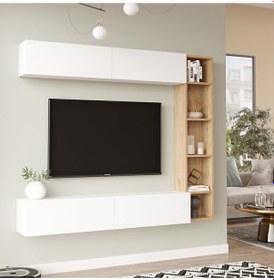 Resim Nasser Tv Ünitesi Kitaplık Duvara Monte Sepet-beyaz Nas1-sw Kahverengi - Beyaz 