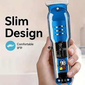 Resim Şarj Edilebilir Profesyonel Elektrikli Saç Kesme Makinesi, Şeffaf Kabuk Şekilli Saç Düzeltici, Erkekler ve Kadınlar için Akülü Taşınabilir Kuaförlük Seti, LED Ekranlı 