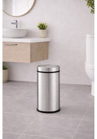 Resim Sas 11 Litre Döner Kapaklı Paslanmaz Çelik Banyo & Wc Çöp Kovası Titan 7511 Gri 