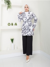 Resim VOLT CLOTHİNG Kadın Çiçek Desenli Kapamasız Kuşaklı Kimono Takım 