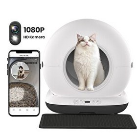 Resim Haustier CB002 Kameralı Akıllı Otomatik Kedi Tuvaleti - APP ile Kontrol 72 L Hazne 7 L Çöp haznesi 
