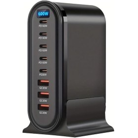 Resim Dashanshop 600w 8 Portlu Hızlı Şarj İstasyonu 5c3a Akıllı Güç Dağıtım Drone Laptop Telefonlar İçin Siyah 