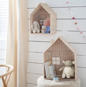 Resim Ev Şeklinde Rattan Kitap Rafı 