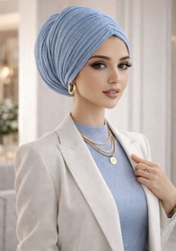 Resim Aişe tesettür Bebe Mavi Işıltılı Piliseli Büzgülü Salaş Bone 