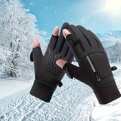 Resim Unisex Kışlık Bisiklet Eldiveni - Rüzgar Geçirmez Termal Parmaksız Eldivenler Fermuarlı, Nefes Alabilen File ve Ergonomik Tasarım Koşu, Balık Tutma, Kayak için - Soğuk Hava Dış Mekan Spor Eldivenleri Erkekler ve Kadınlar için, Kış Sporları Ekipmanı 