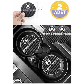 Resim Citroen C4 Grand Picasso Siyah Karbon 7 Cm Bardak Altlığı Citroen Yazılı C4 Grand Picasso Logolu 2 Adet Dayanıklı Şık Tasarım 2 Adet 