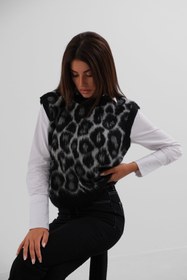 Resim Leopar Desenli Siyah Sakallı Triko Süveter - Standart 