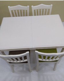 Resim Masa Sandalye Mutfak Model Kayın Torna Ayak Açılır Tabla Parlak Beyaz Boya Babyface Kumaş El Yapım 