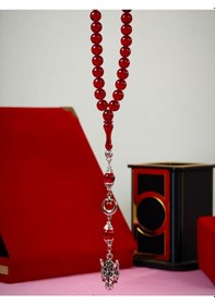 Resim Ateş Kehribar Tesbih Bilek Boy 8 Mm Usta İşçilikli Orjinal Kehribar Küre Kesim Bilek Boy Kişiye Özel İsimli Açık Gri 