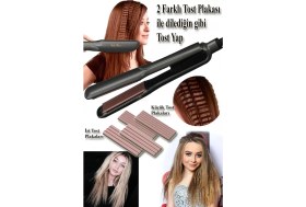 Resim Shibowavy Saç Tost Makinesi ve Saç Düzleştirici (3 Farklı Plaka) Güncellenmiş Yeni Versiyon 