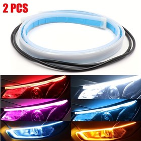 Resim 2 Adet LED Araba Işık Şeridi Neon Şerit Esnek Araba LED Dekorasyon Işık Şeridi, Pilsiz 