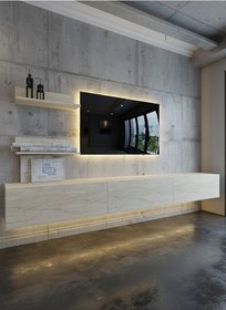 Resim Resital Ledli Duvara Monte Tv Sehpası - Traverten - W6022-8 Traverten 