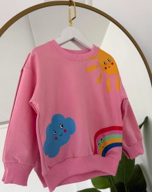 Resim Kız Çocuk Pembe Gökkuşağı Desenli Badi 