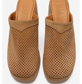 Resim Luvishoes Dejas Taba Süet Hakiki Deri Delikli Kadın Kalın Topuklu Terlik 