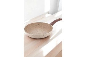 Resim 28 cm Granit Tava, Yanmaz ve Yapışmaz, Bej Renkli, Dayanıklı ve Şık Tasarım 