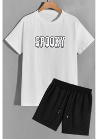 Resim Spooky Şort T-shirt Eşofman Takımı Beyaz 