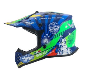 Resim Sway FS-618 Gassoline Greed Full Face Kask Mavi-Kırmızı Y 