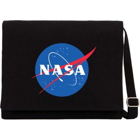 Resim Nasa Logo Siyah Kanvas Postacı Çantası - Siyah 