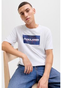 Resim Jack & Jones Jjcole Print Erkek Tişört Bisiklet Yaka Kısa Kollu Beyaz 