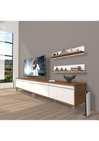 Resim Decoraktiv Eko 220t Mdf Krom Ayaklı Tv Ünitesi Tv Sehpası Ceviz - Beyaz 