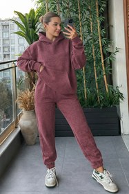 Resim BayBayan KADIN 3 İPLİK CASUAL KAPÜŞONLU YÜKSEK BEL EŞOFMAN TAKIMI 