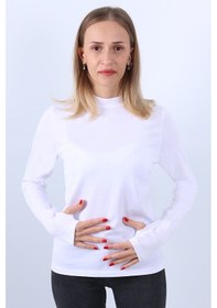 Resim Kadın Boğazlı Parmak Detaylı Uzun Kollu Body 3lü Set Beyaz 
