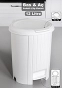 Resim Meleni Home 12 Litre Bas Aç Kapaklı Çöp Kovası - Click Kapak Pedallı Çöp Kovası Banyo Mutfak Çöp Kovası Beyaz 