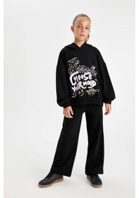 Resim DeFacto Kız Çocuk Siyah Oversize Geniş Kalıp Kapüşonlu Baskılı Sweatshirt D0614A824AUBK81 Siyah 