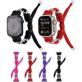 Resim Sones iOS Uyumlu Watch Series 4 44mm Krizantem Boncuklu Paracord Örgülü Saat Kordonu 