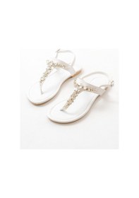 Resim 152-1110 Beyaz Gümüş Taşlı Parmak Arası Kadın Sandalet Altın - Taba 