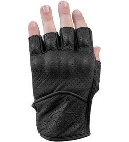 Resim Fingerless Flx Leather Black Korumalı Motosiklet Deri Eldiveni 