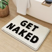 Resim 1 adet Dajiang Peluş Banyo Matı - Siyah ve Beyaz "GET NAKED" Tasarımı, Kaymaz Emici Polyester Zemin Matı, Banyo, Tuvalet ve Ev Dekoru için, Makinede Yıkanabilir, Dikdörtgen Şekil, Banyo Matı, Banyo Aksesuarı 