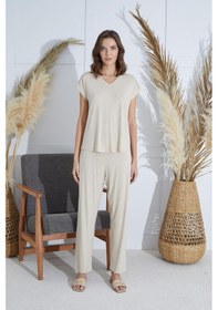 Resim Sevim Kadın Kısa Kol Bej Melanj Pijama Takım C6t4n951 001 