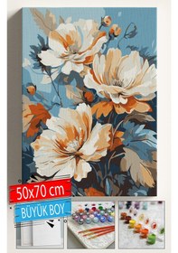 Resim Sayılarla Boyama Seti Numaralı Tuval Fırça Boya Dahil Kasnaklı Set 50x70 Cm - Çiçek002 